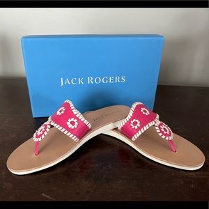 Jack Rogers- Magenta & White Boating Jacks Leather Sandal - Women, Size: 8